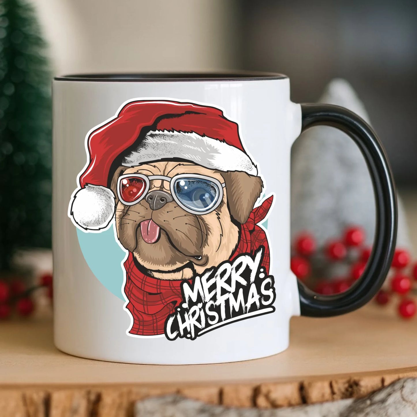 Kubek świąteczny - Mops Merry Christmas BN62 - StoryCups.pl
