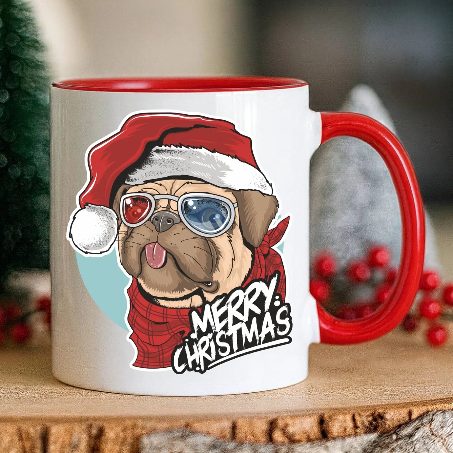 Kubek świąteczny - Mops Merry Christmas BN62 - StoryCups.pl