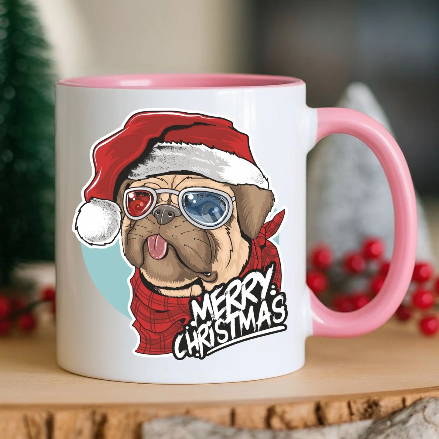 Kubek świąteczny - Mops Merry Christmas BN62 - StoryCups.pl