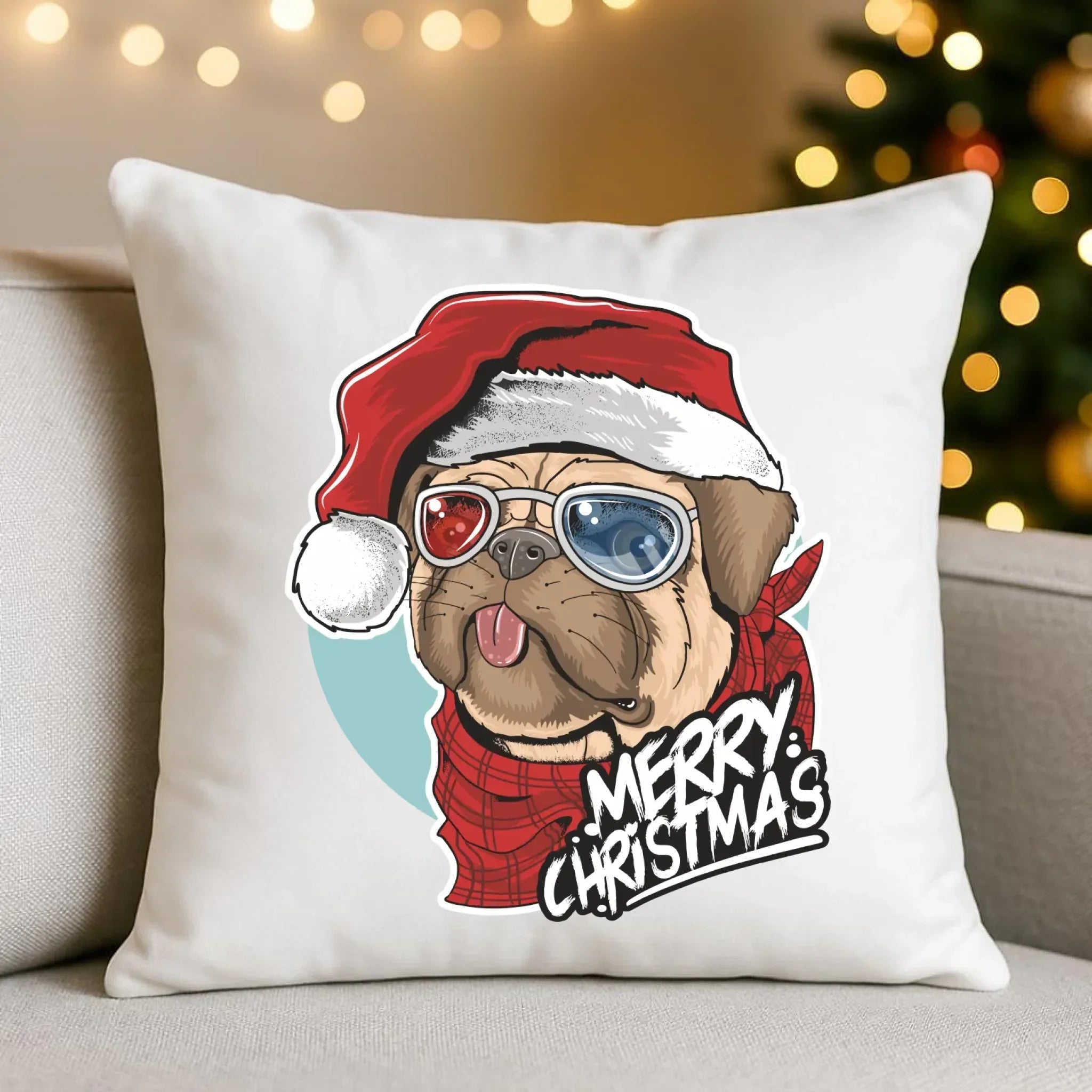Poduszka świąteczna - Mops Merry Christmas BN62 - StoryCups.pl