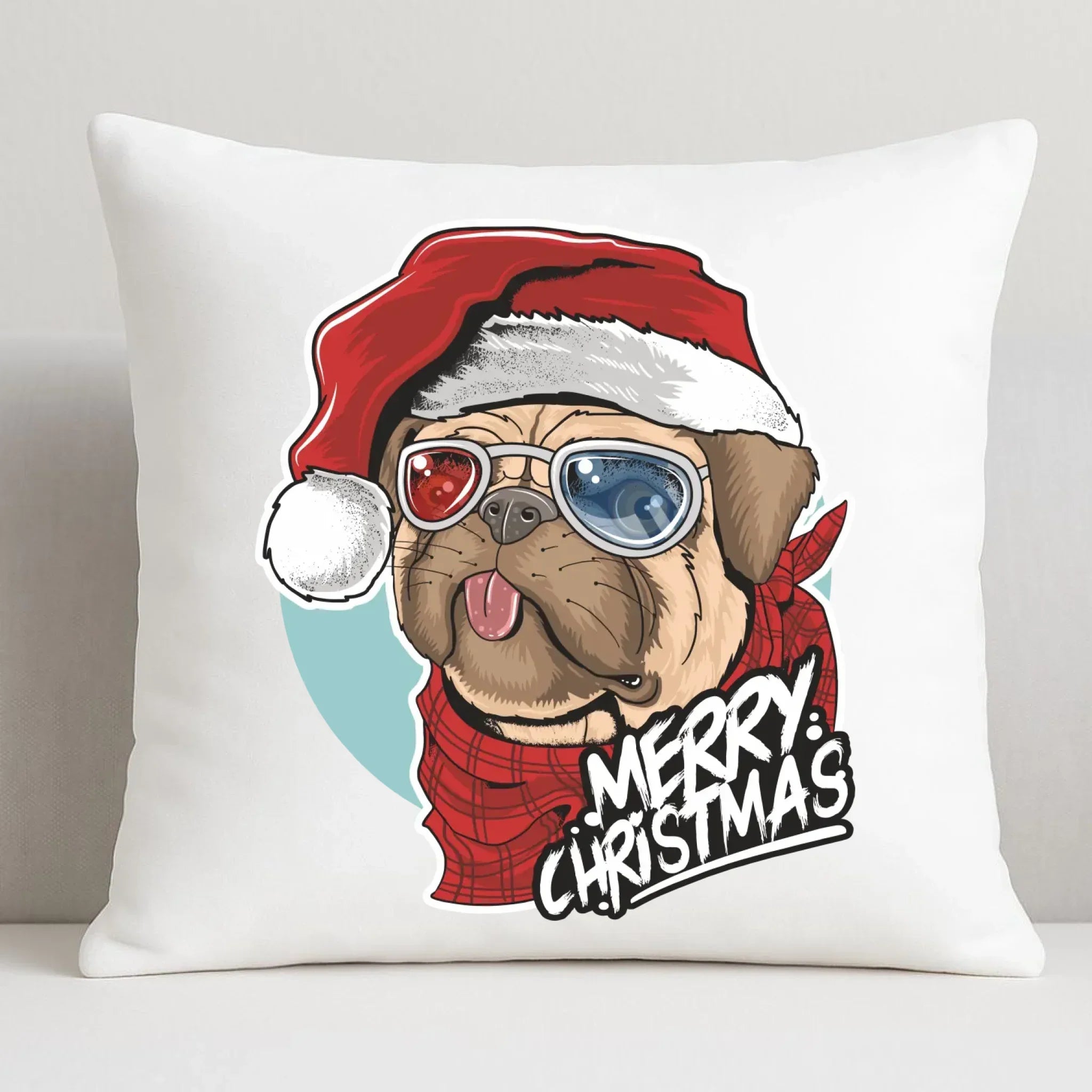 Poduszka świąteczna - Mops Merry Christmas BN62 - StoryCups.pl