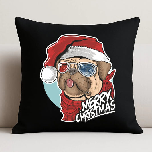 Poduszka dekoracyjna świąteczna - Mops Merry Christmas BN62 - StoryCups.pl