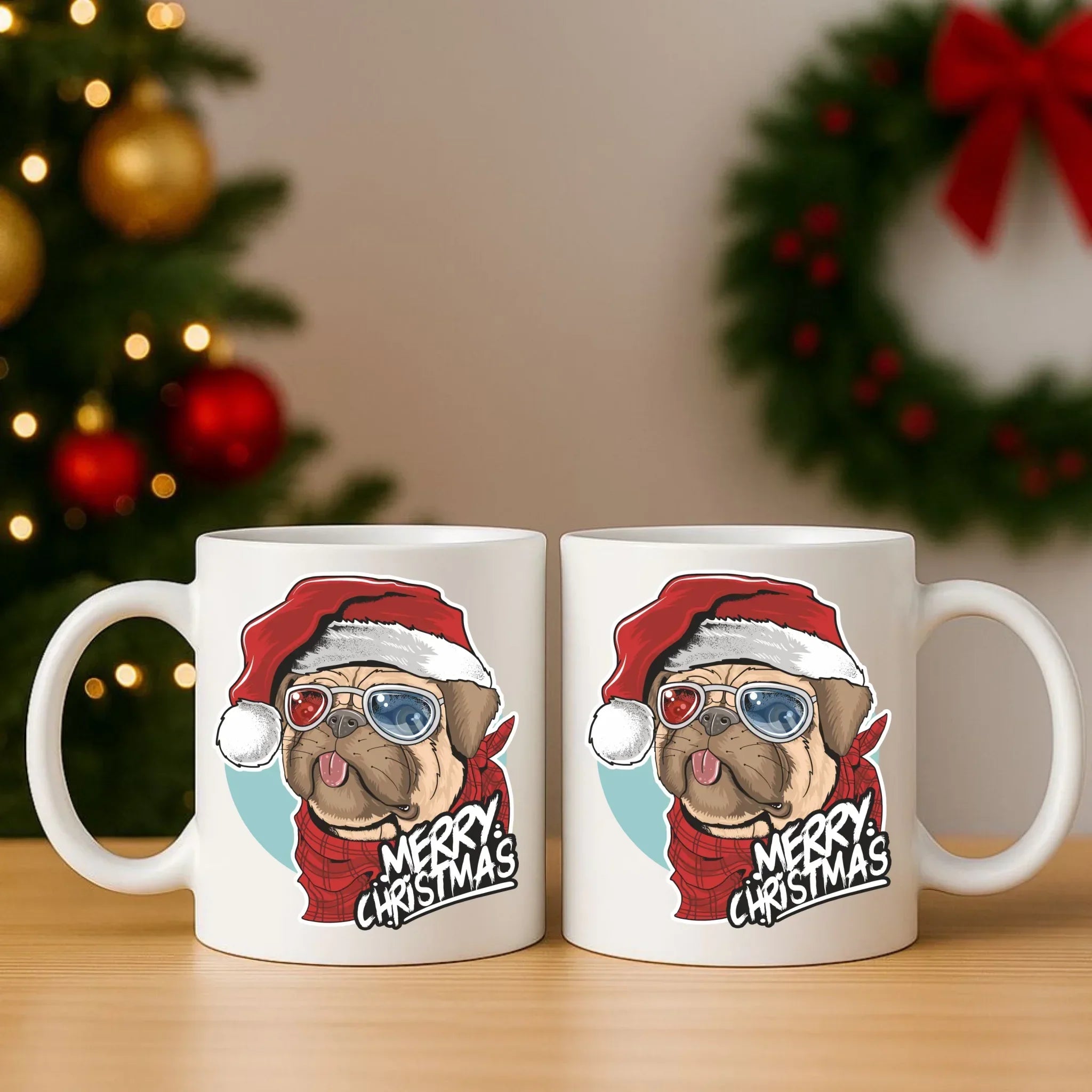 Zestaw poduszka i kubek świąteczny - Mops Merry Christmas BN62 - StoryCups.pl