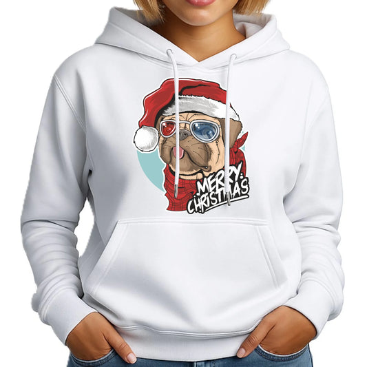 Bluza damska z kapturem świąteczna - Mops Merry Christmas BN62 - StoryCups.pl