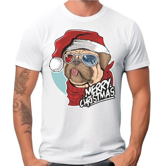 Koszulka męska świąteczna - Mops Merry Christmas BN62 - StoryCups.pl