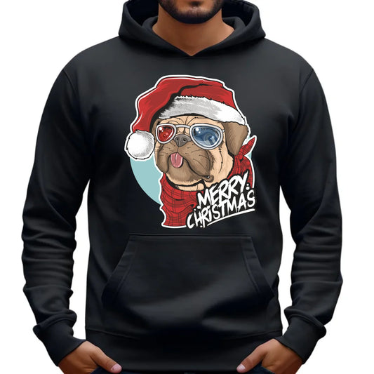 Bluza męska z kapturem świąteczna - Mops Merry Christmas BN62 - StoryCups.pl
