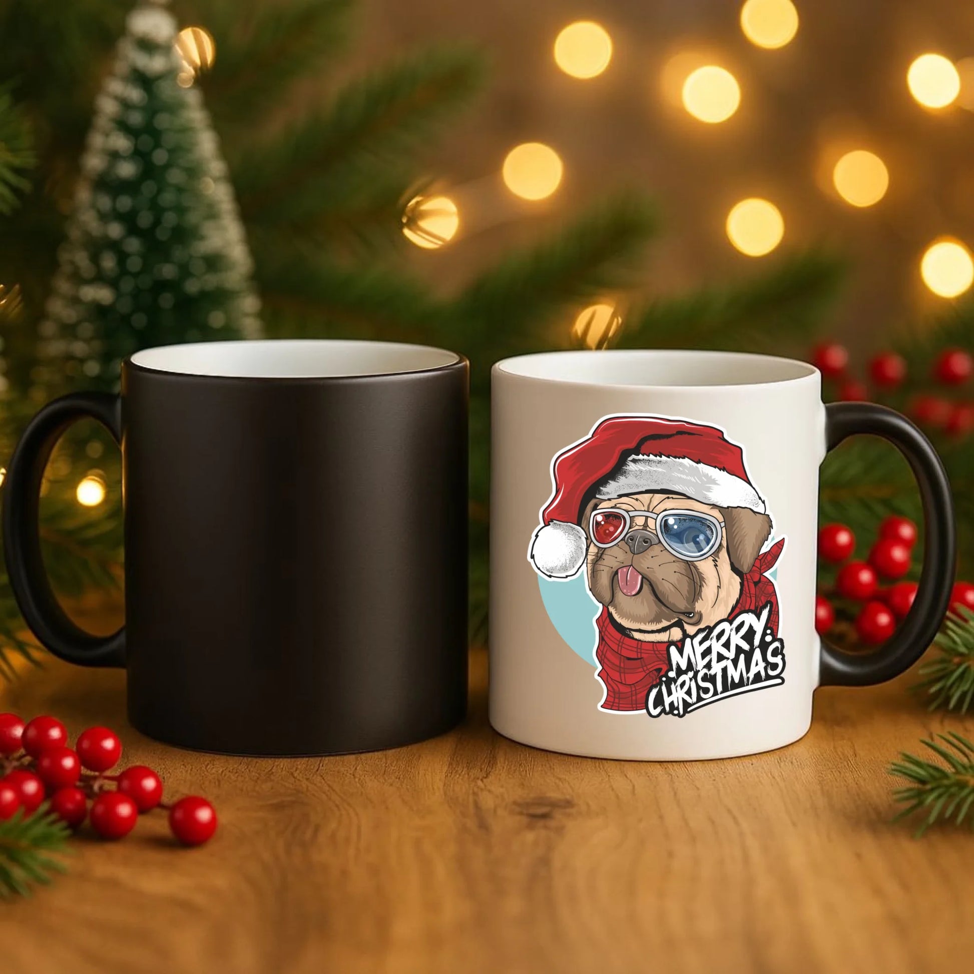 Kubek magiczny świąteczny - Mops Merry Christmas BN62 - StoryCups.pl