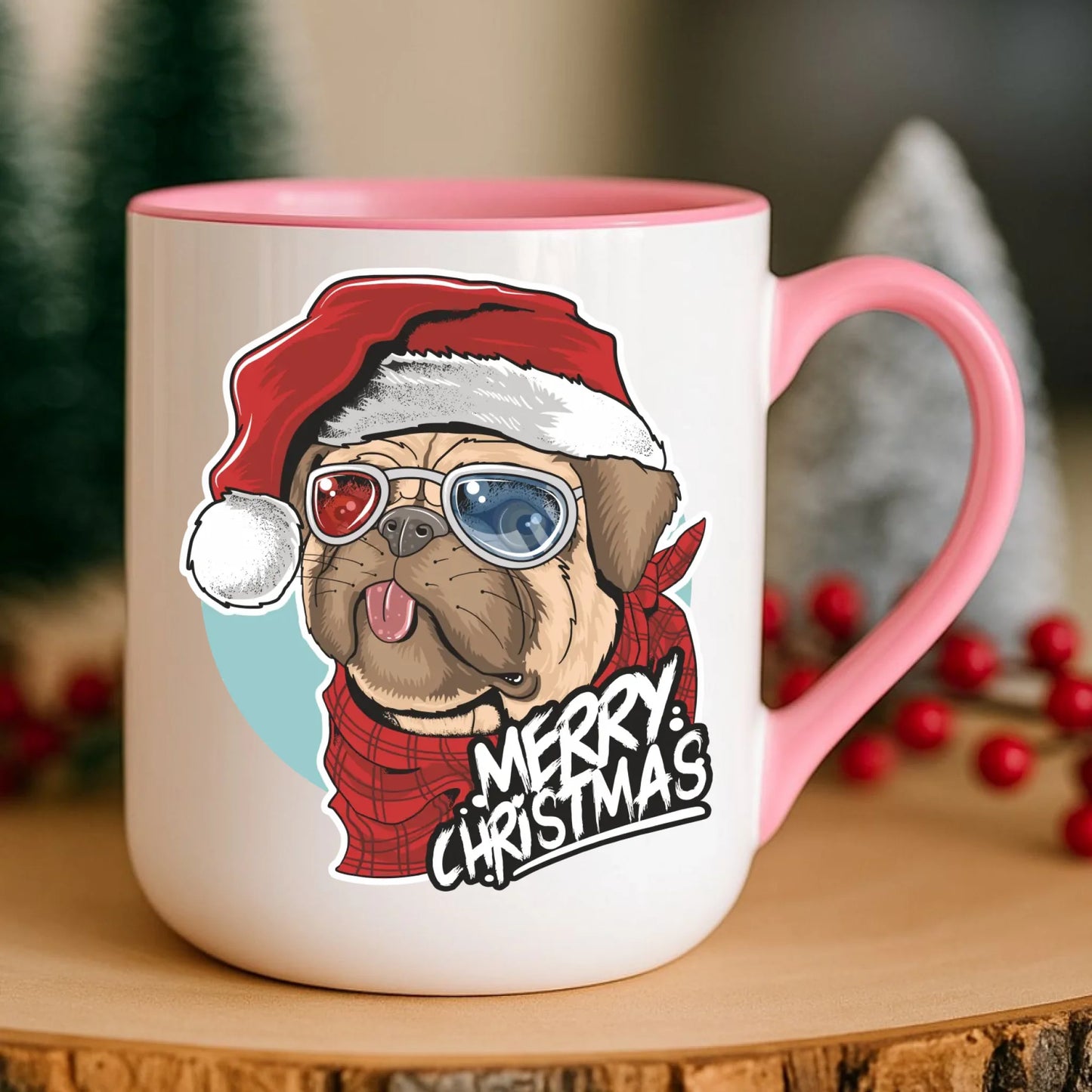 Kubek elegant świąteczny - Mops Merry Christmas BN62 - StoryCups.pl