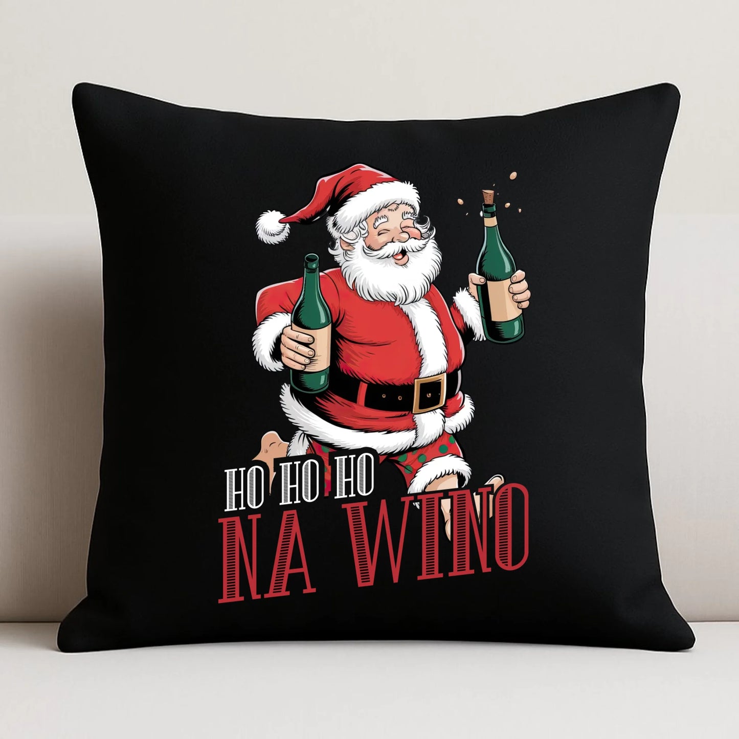 Poduszka dekoracyjna świąteczna - Mikołaj Ho ho ho na wino BN61 - StoryCups.pl