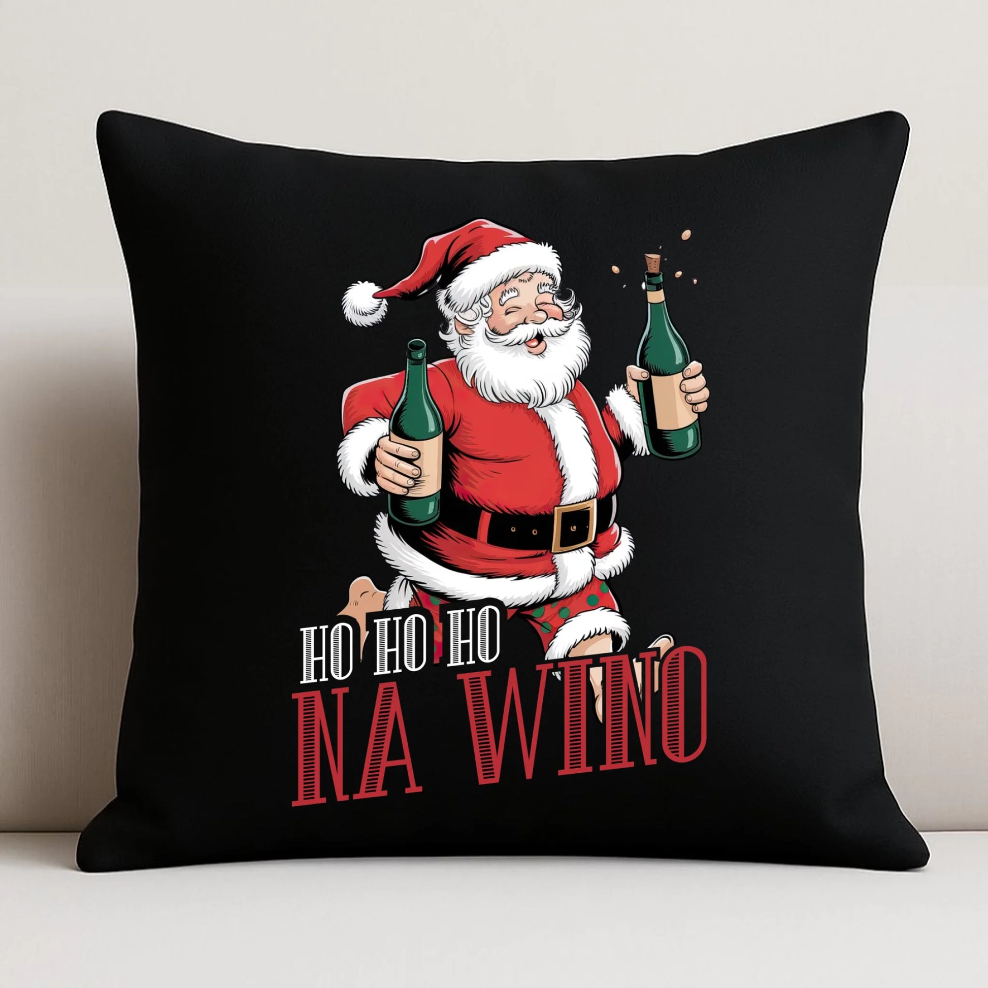 Poduszka dekoracyjna świąteczna - Mikołaj Ho ho ho na wino BN61 - StoryCups.pl