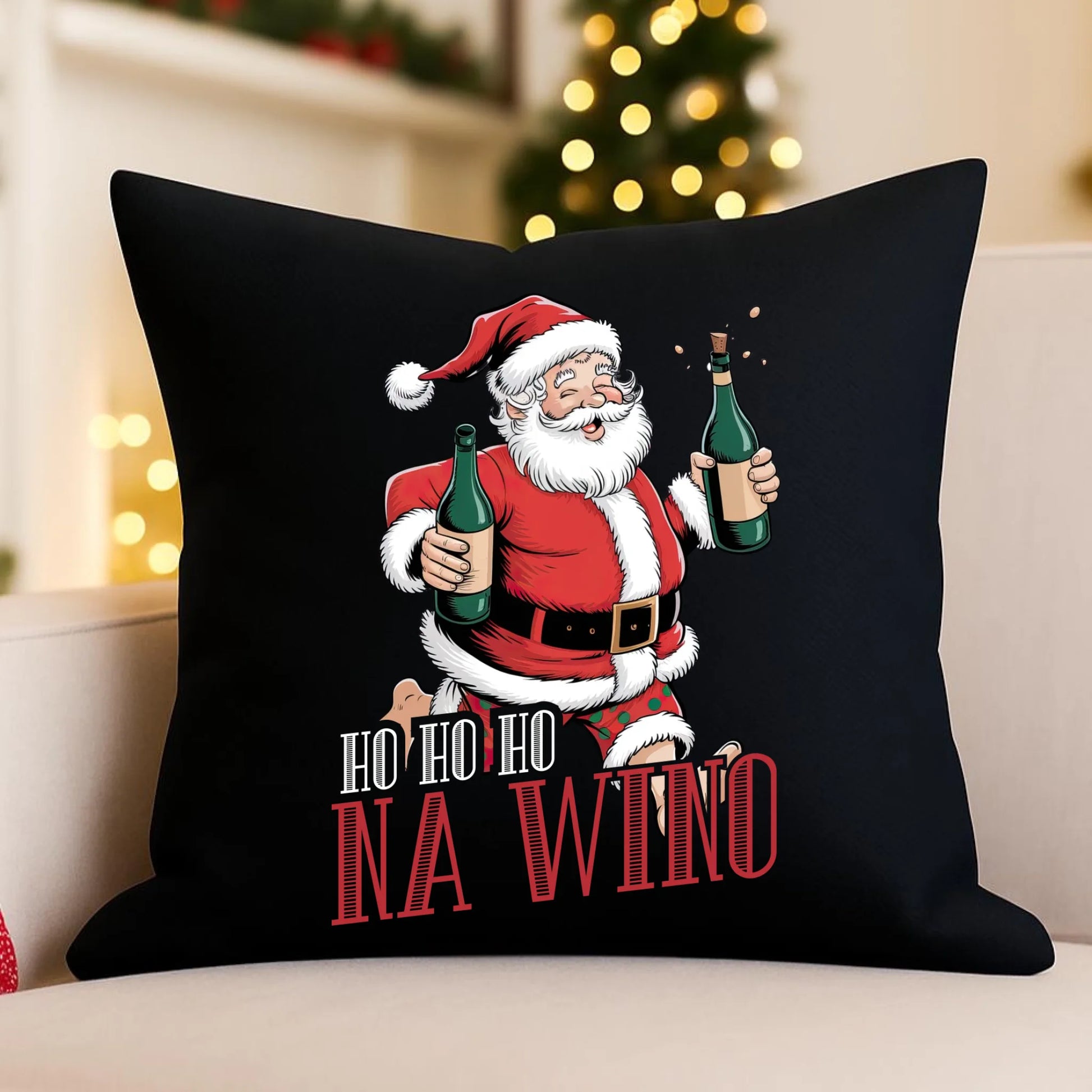 Poduszka dekoracyjna świąteczna - Mikołaj Ho ho ho na wino BN61 - StoryCups.pl