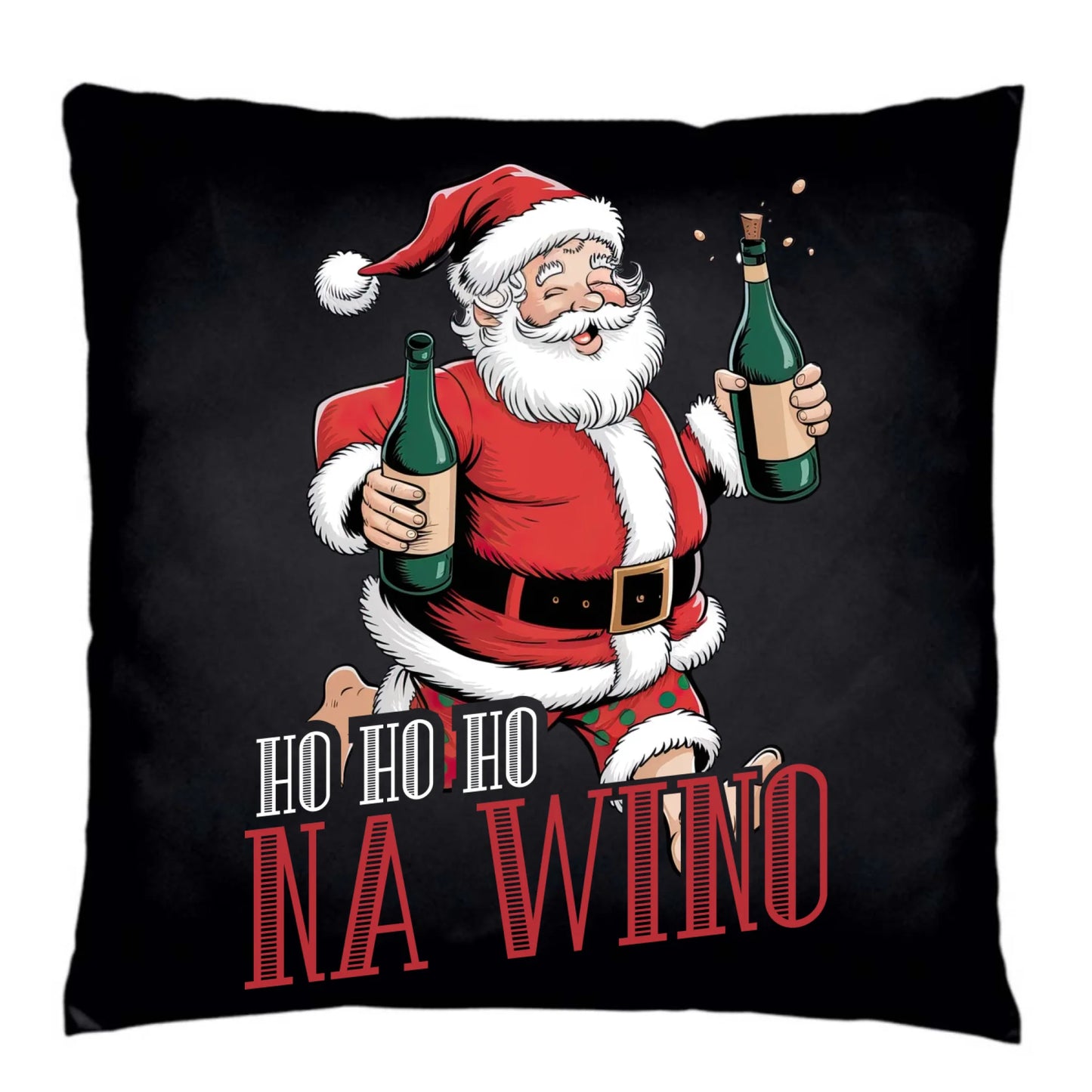 Poduszka dekoracyjna świąteczna - Mikołaj Ho ho ho na wino BN61 - StoryCups.pl