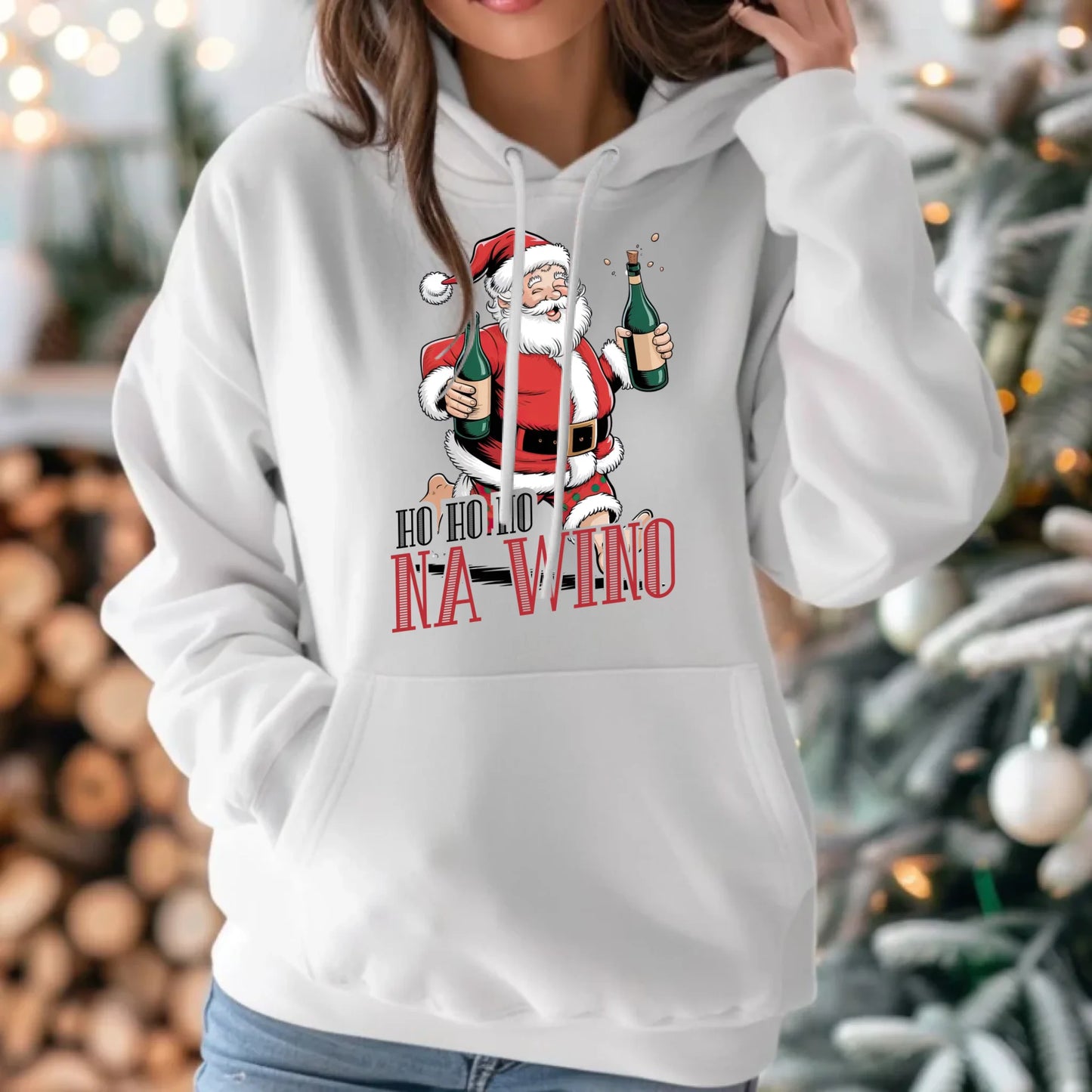 Bluza damska z kapturem świąteczna - Mikołaj Ho ho ho na wino BN61 - StoryCups.pl