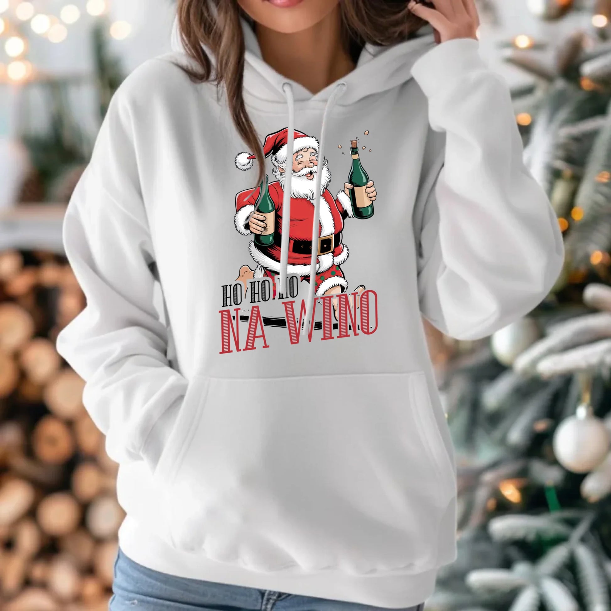 Bluza damska z kapturem świąteczna - Mikołaj Ho ho ho na wino BN61 - StoryCups.pl