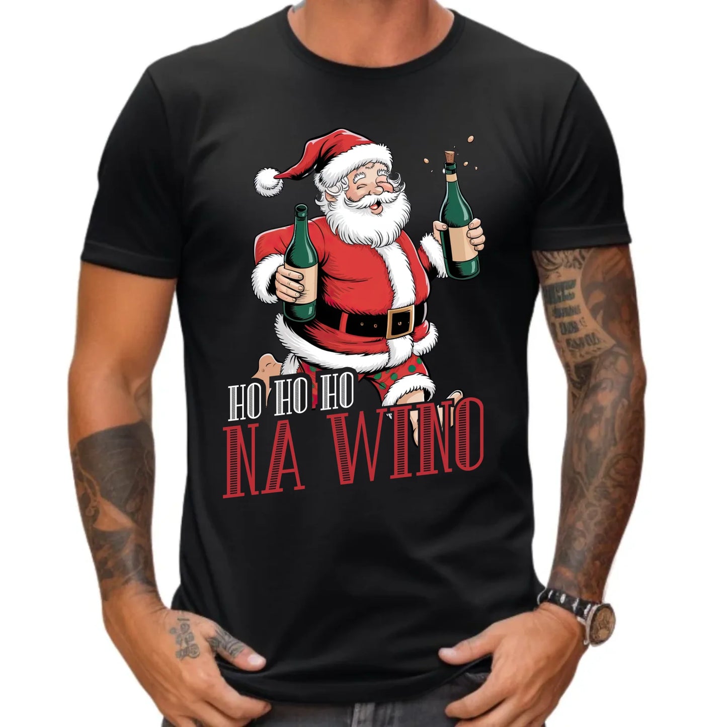 Koszulka męska świąteczna - Mikołaj Ho ho ho na wino BN61 - StoryCups.pl