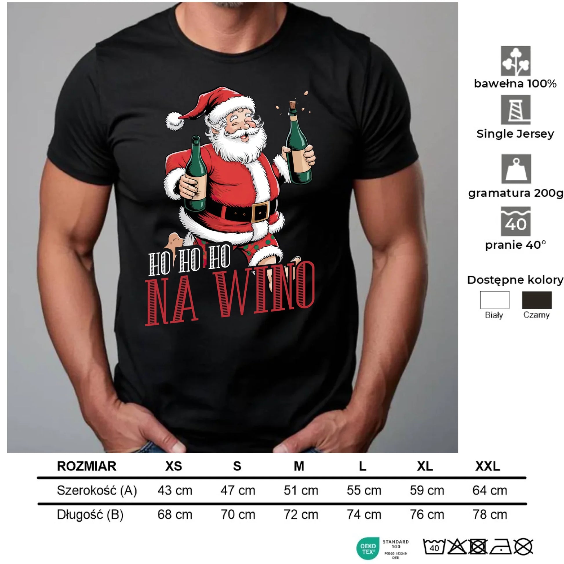 Koszulka męska świąteczna - Mikołaj Ho ho ho na wino BN61 - StoryCups.pl