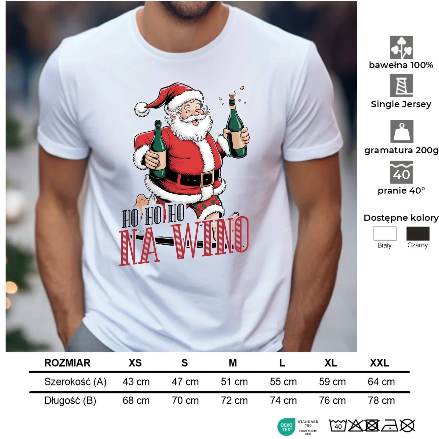 Koszulka męska świąteczna - Mikołaj Ho ho ho na wino BN61 - StoryCups.pl