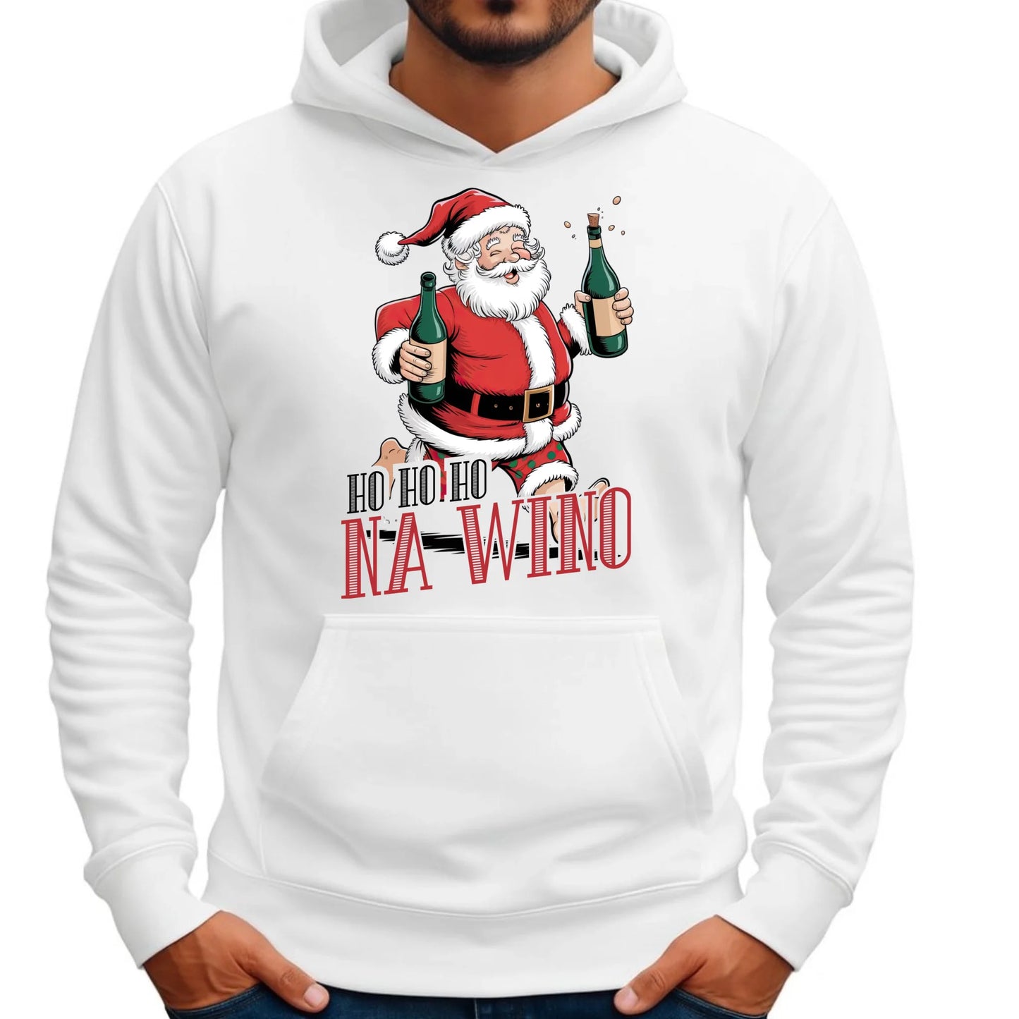 Bluza męska z kapturem świąteczna - Mikołaj Ho ho ho na wino BN61 - StoryCups.pl