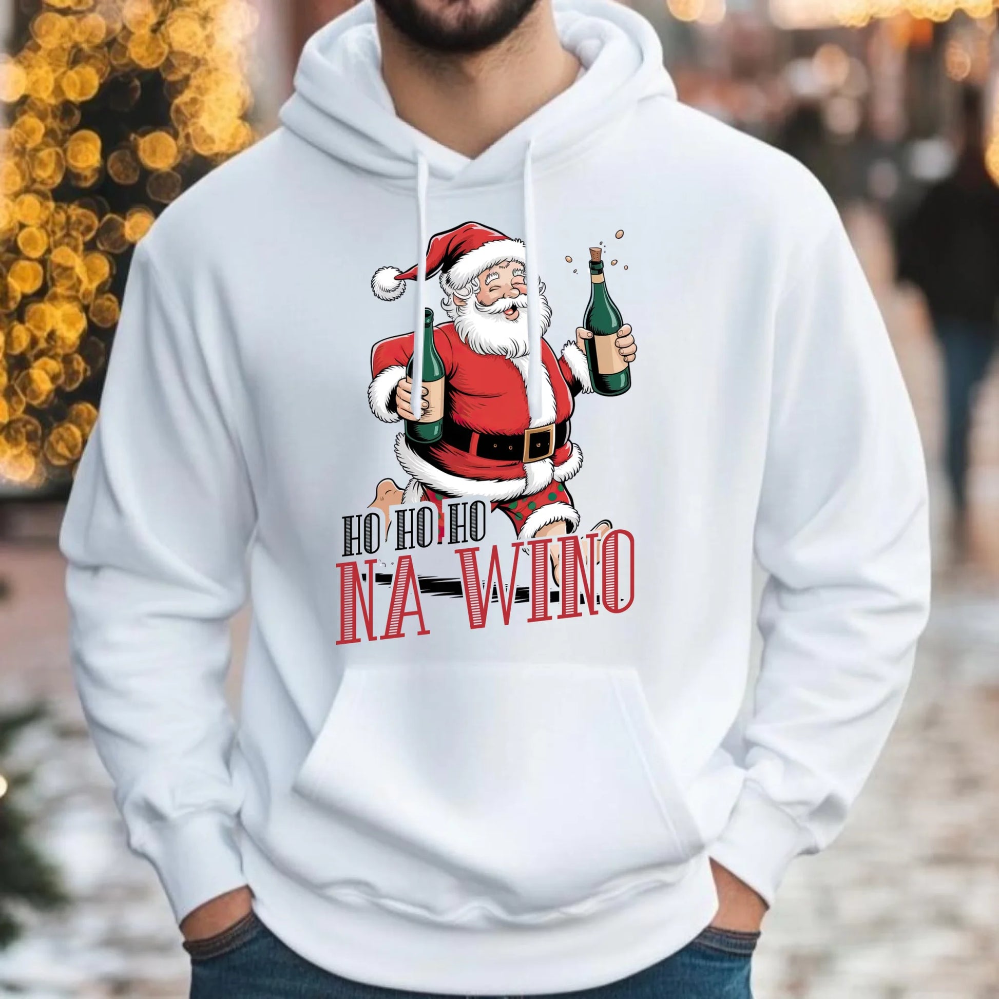 Bluza męska z kapturem świąteczna - Mikołaj Ho ho ho na wino BN61 - StoryCups.pl