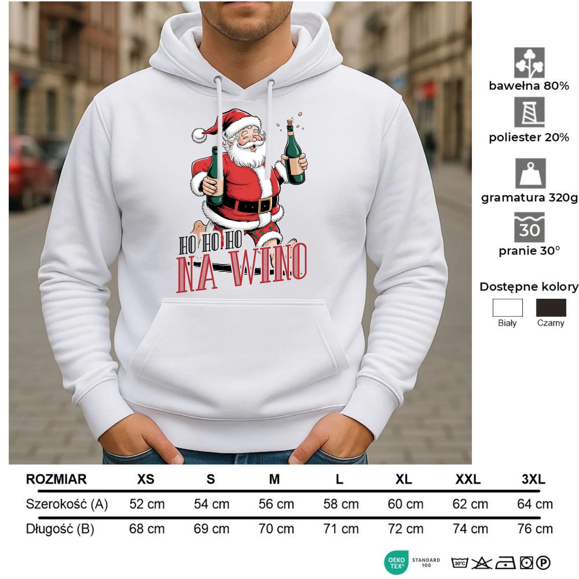 Bluza męska z kapturem świąteczna - Mikołaj Ho ho ho na wino BN61 - StoryCups.pl