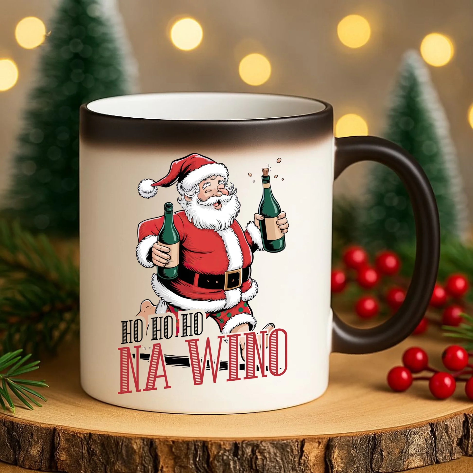 Kubek magiczny świąteczny - Mikołaj Ho ho ho na wino BN61 - StoryCups.pl