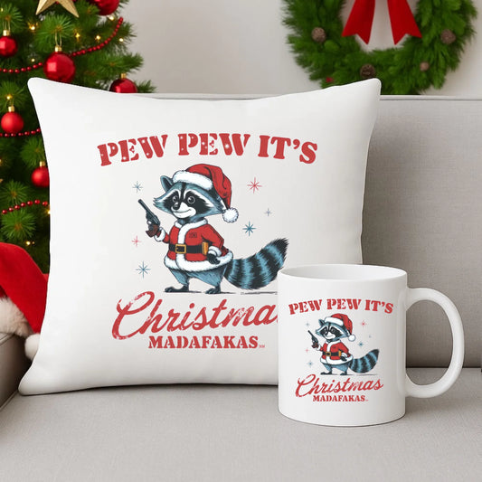 Zestaw poduszka i kubek świąteczny - Pew pew it's Christmas BN60 - StoryCups.pl