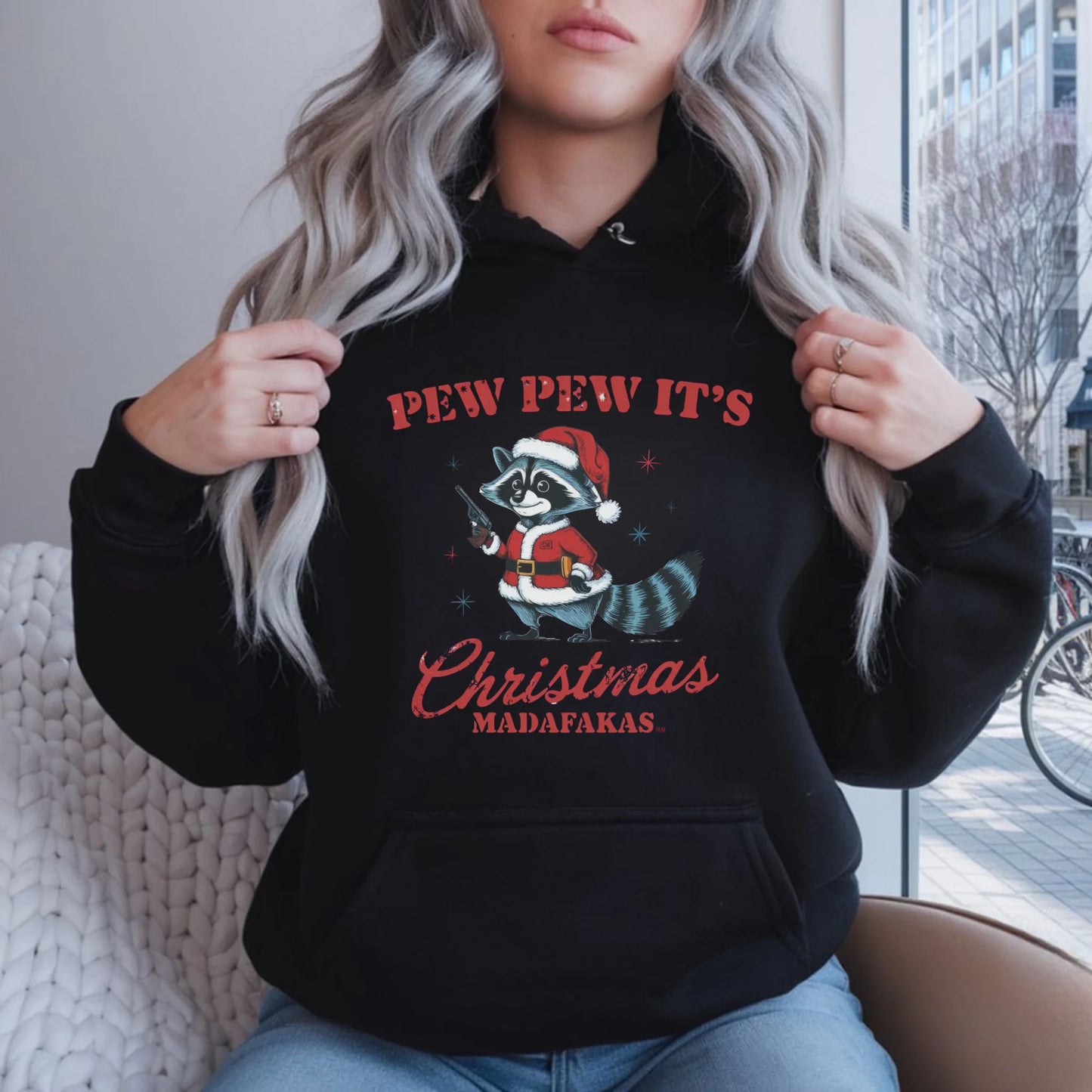 Bluza damska z kapturem świąteczna - Pew pew it's Christmas BN60 - StoryCups.pl