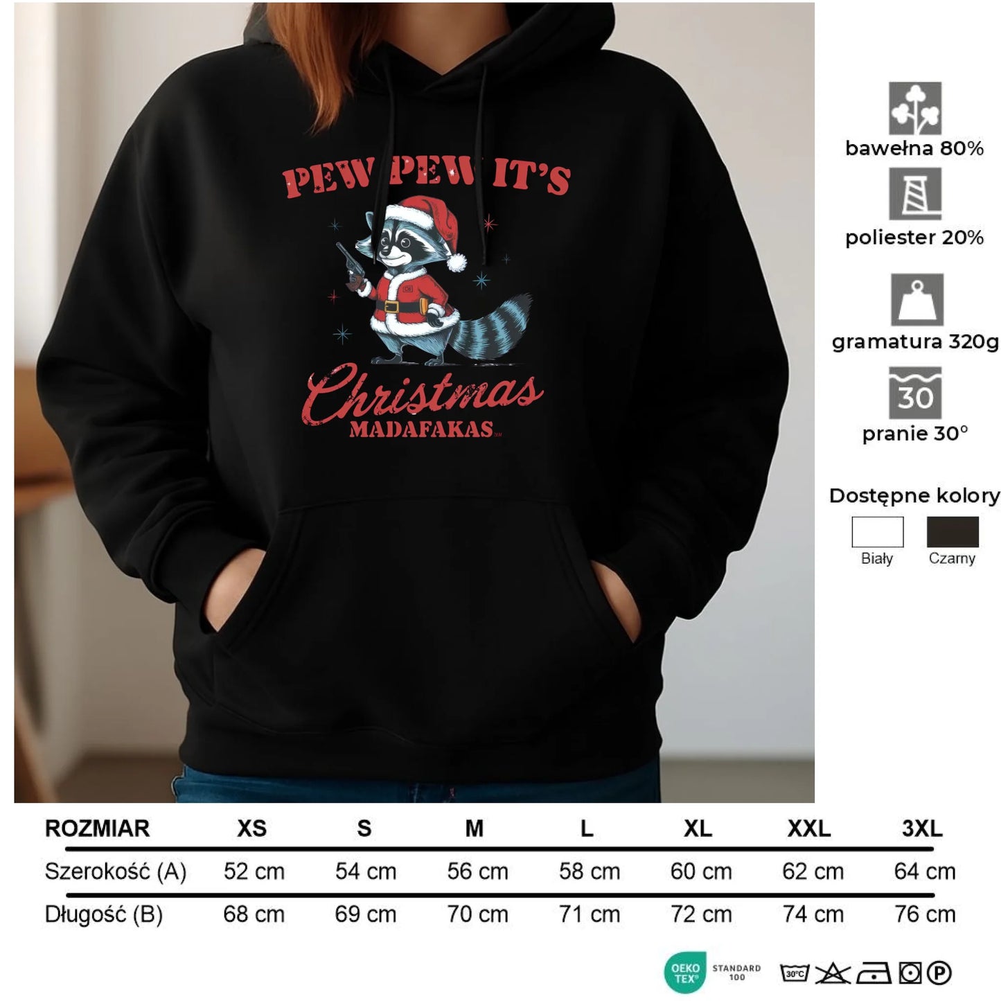 Bluza damska z kapturem świąteczna - Pew pew it's Christmas BN60 - StoryCups.pl