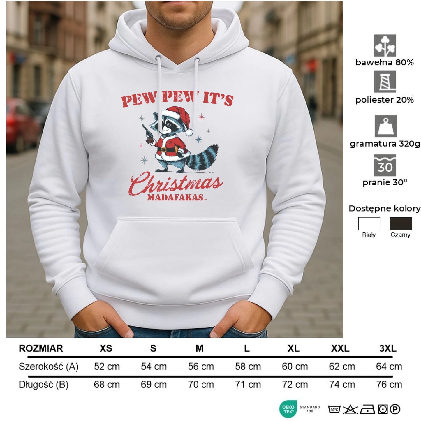 Bluza męska z kapturem świąteczna - Pew pew it's Christmas BN60 - StoryCups.pl