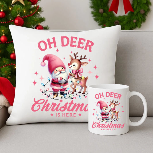 Zestaw poduszka i kubek świąteczny - Oh deer Christmas is here BN59 - StoryCups.pl