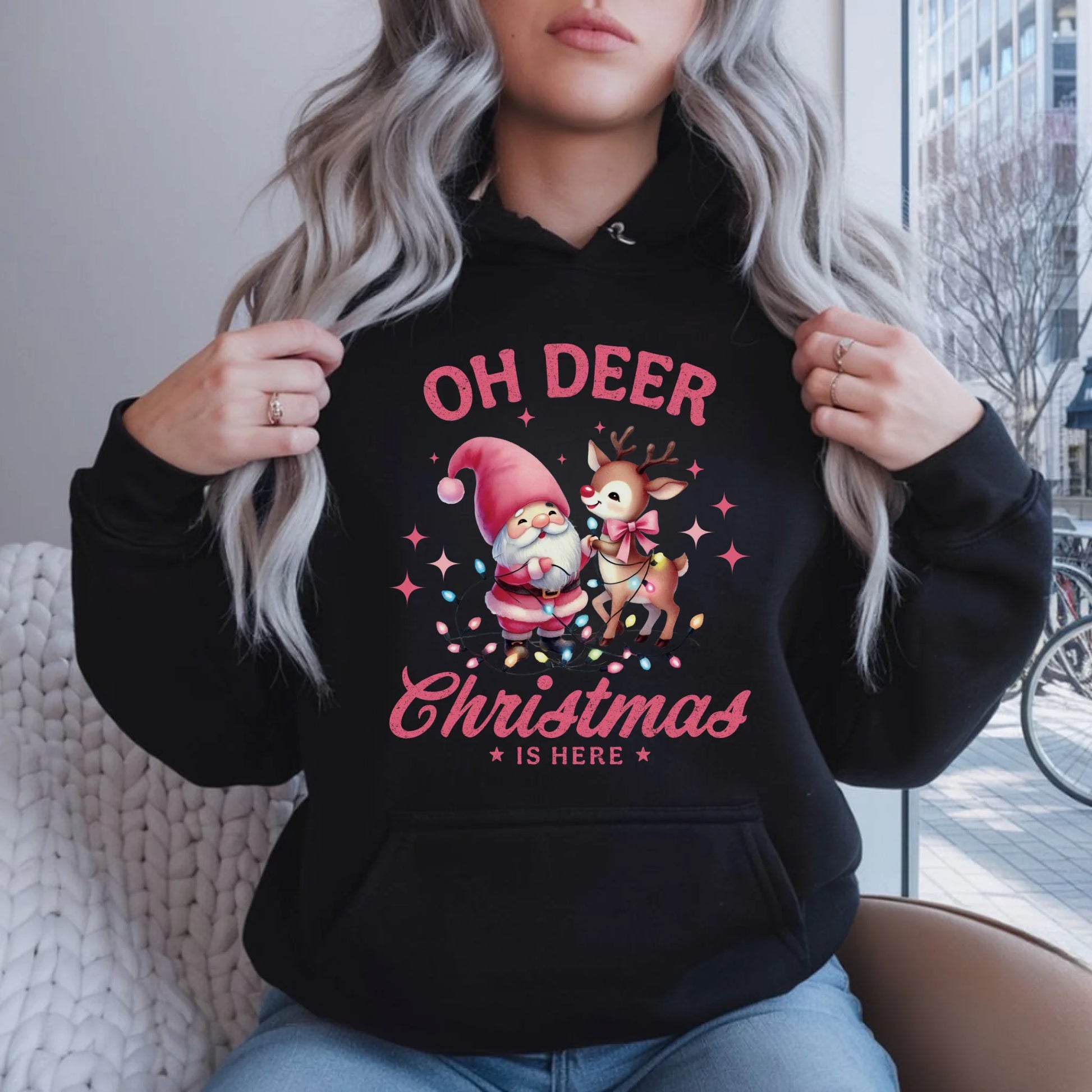 Bluza damska z kapturem świąteczna - Oh deer Christmas is here BN59 - StoryCups.pl