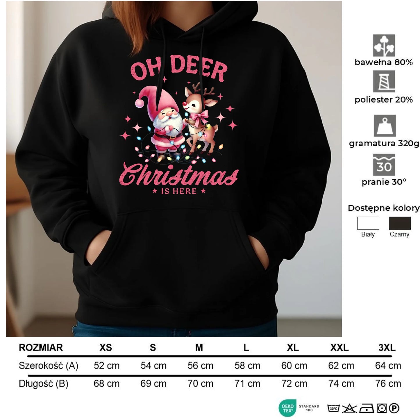 Bluza damska z kapturem świąteczna - Oh deer Christmas is here BN59 - StoryCups.pl