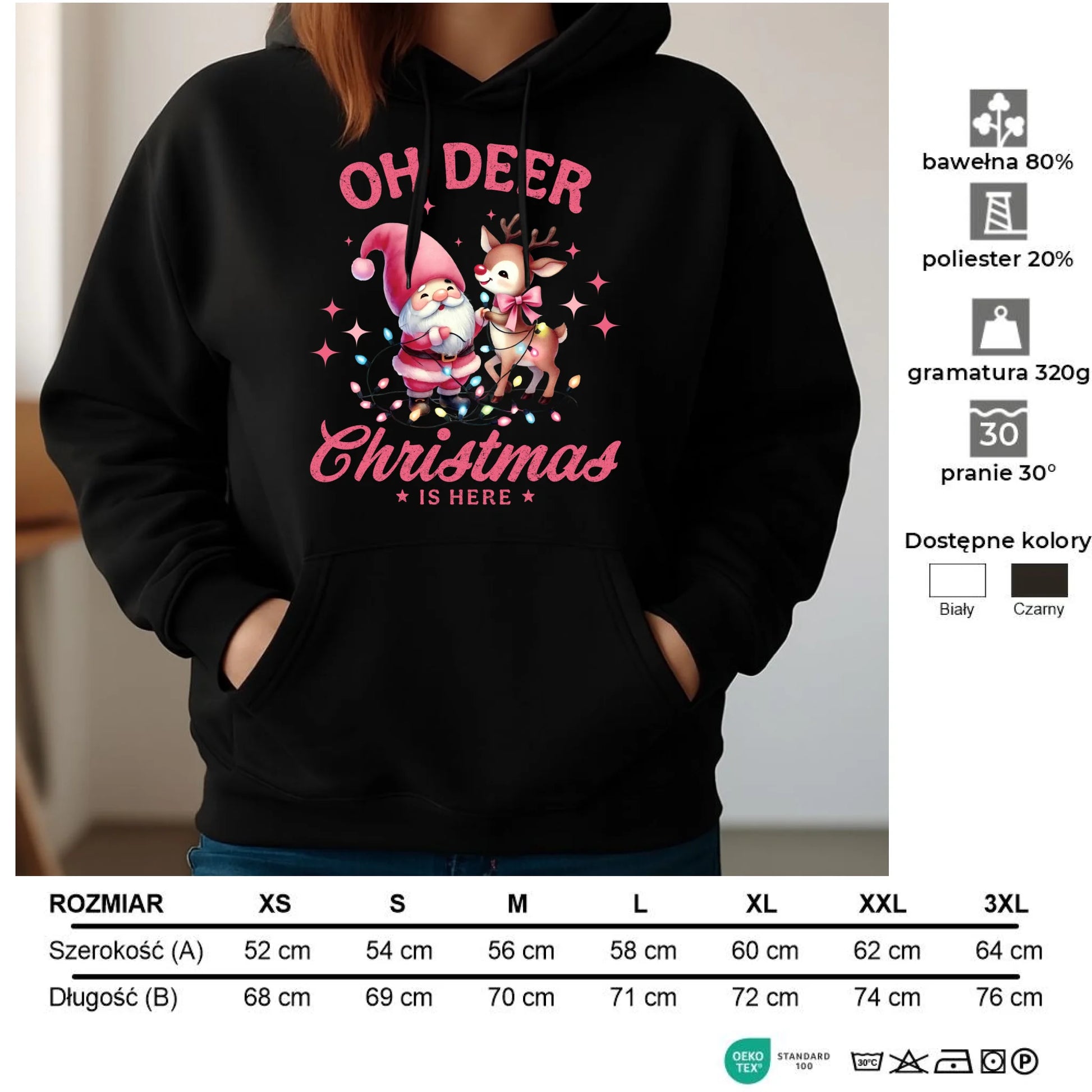 Bluza damska z kapturem świąteczna - Oh deer Christmas is here BN59 - StoryCups.pl