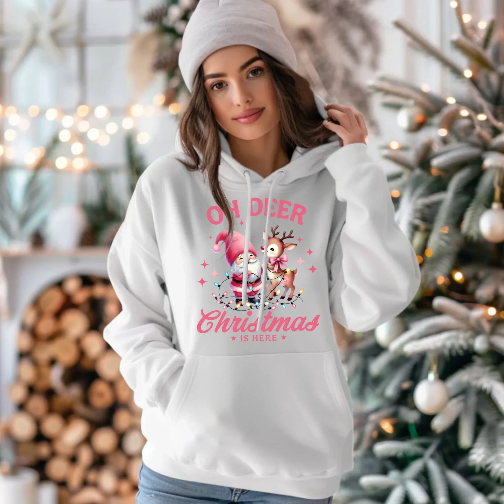 Bluza damska z kapturem świąteczna - Oh deer Christmas is here BN59 - StoryCups.pl