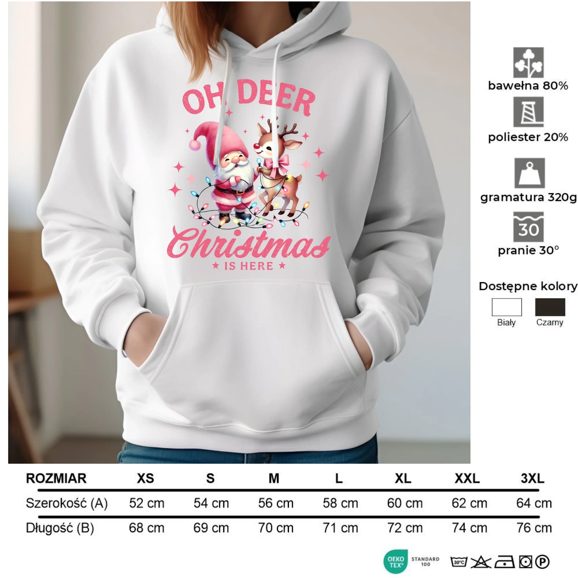 Bluza damska z kapturem świąteczna - Oh deer Christmas is here BN59 - StoryCups.pl