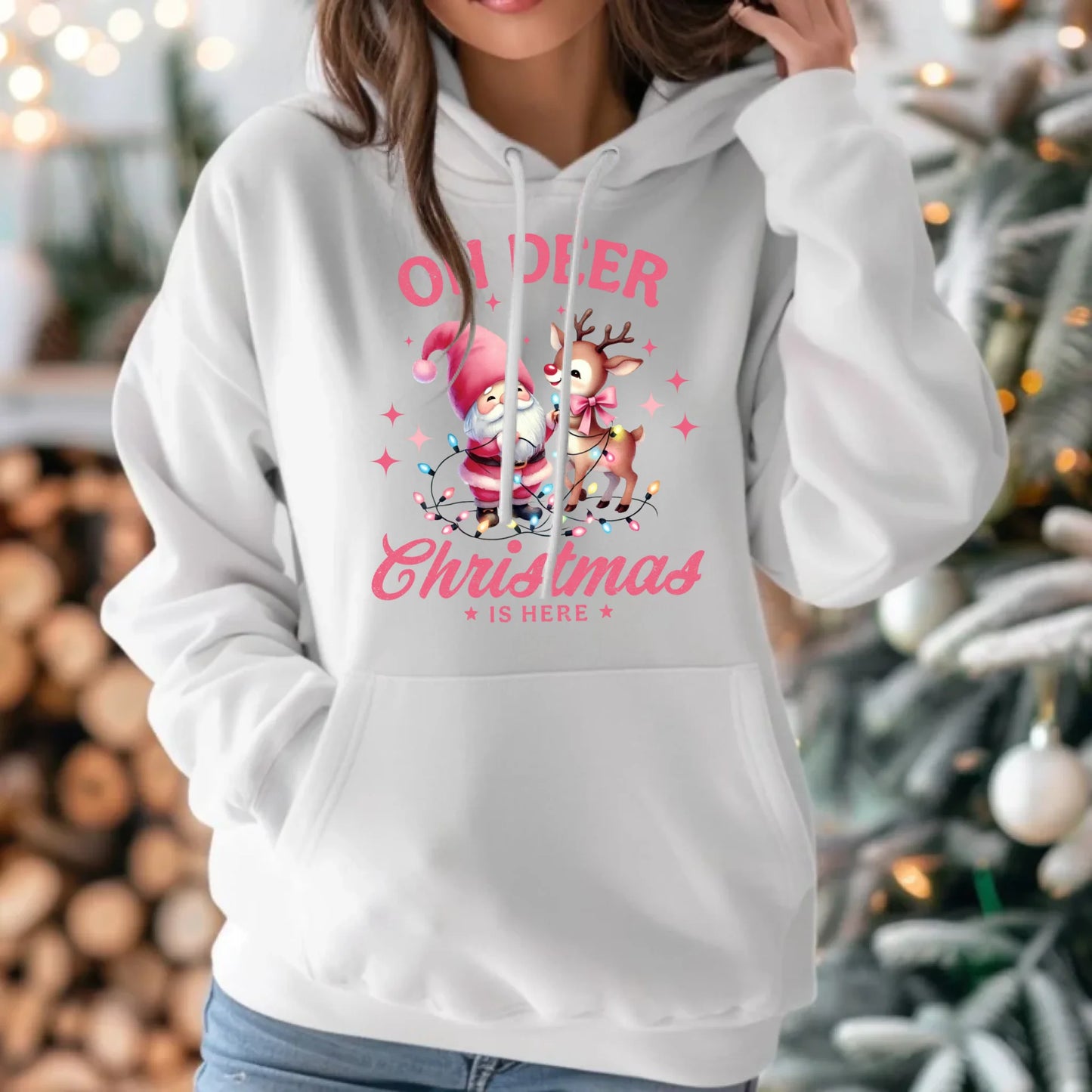 Bluza damska z kapturem świąteczna - Oh deer Christmas is here BN59 - StoryCups.pl