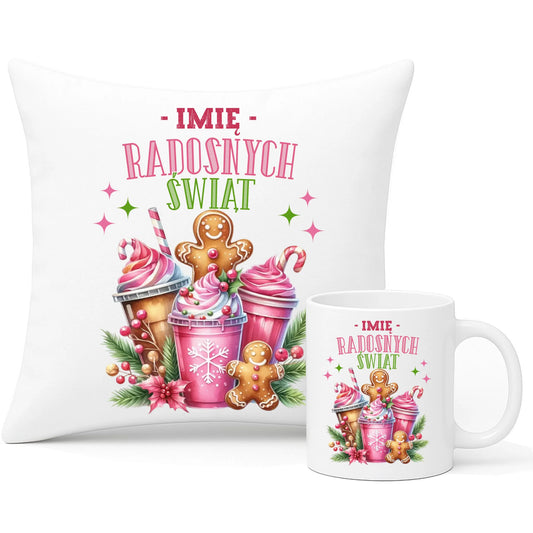 Zestaw poduszka i kubek świąteczny - Radosnych Świąt - personalizowany BN58 - StoryCups.pl