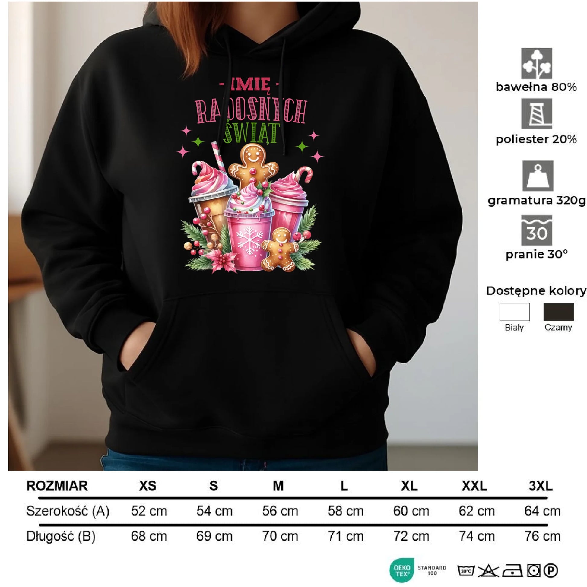 Bluza damska z kapturem świąteczna - Radosnych Świąt - personalizowana BN58 - StoryCups.pl