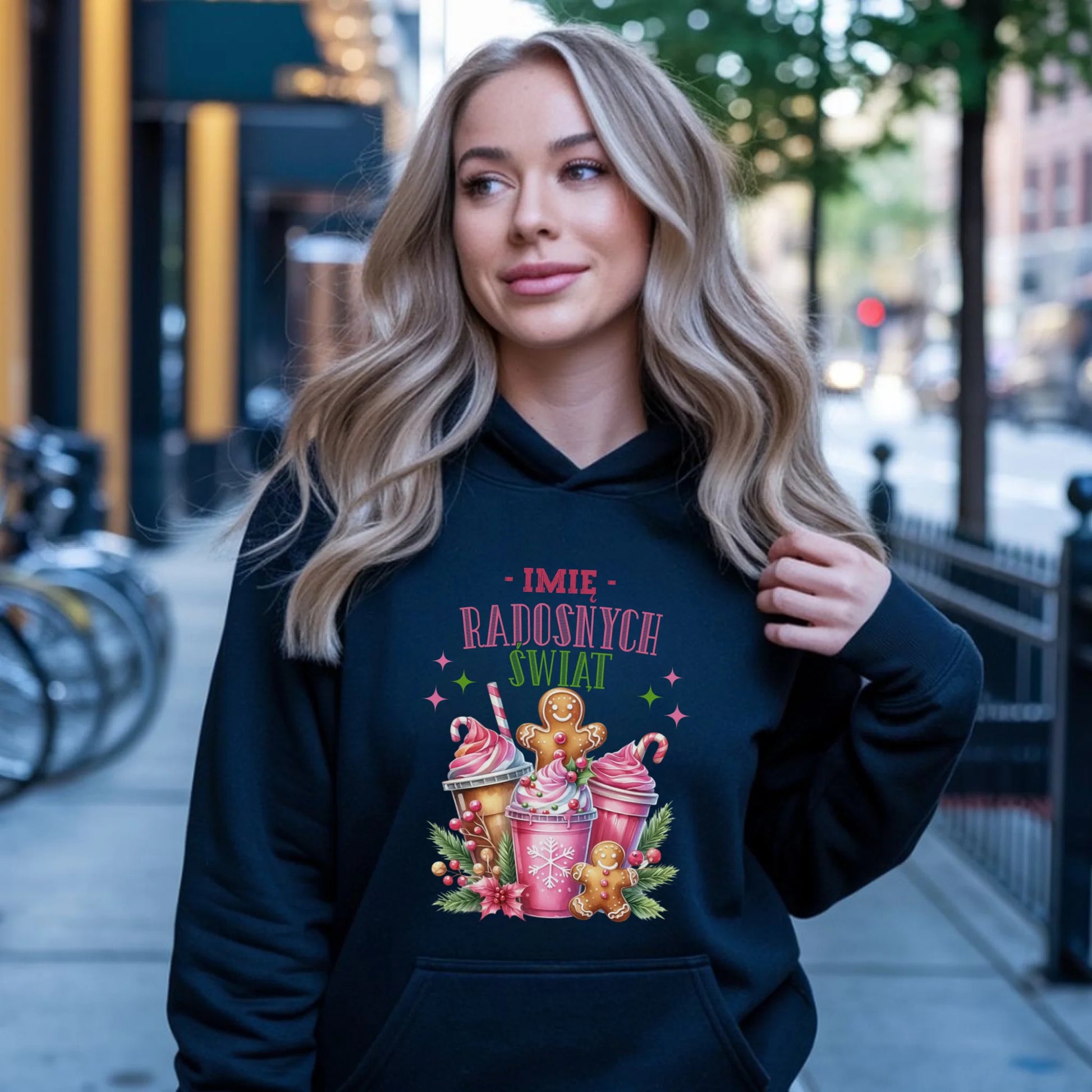 Bluza damska z kapturem świąteczna - Radosnych Świąt - personalizowana BN58 - StoryCups.pl