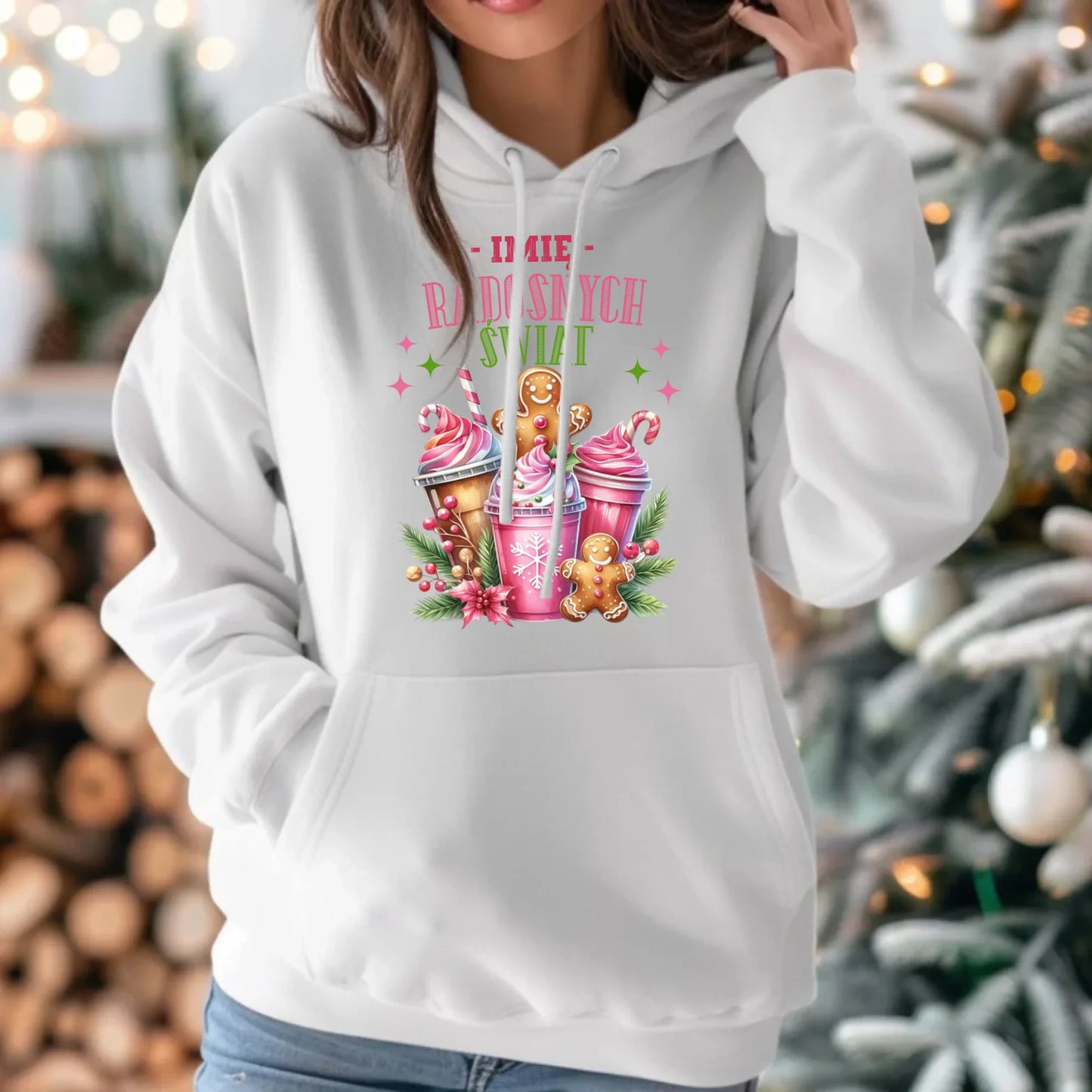 Bluza damska z kapturem świąteczna - Radosnych Świąt - personalizowana BN58 - StoryCups.pl