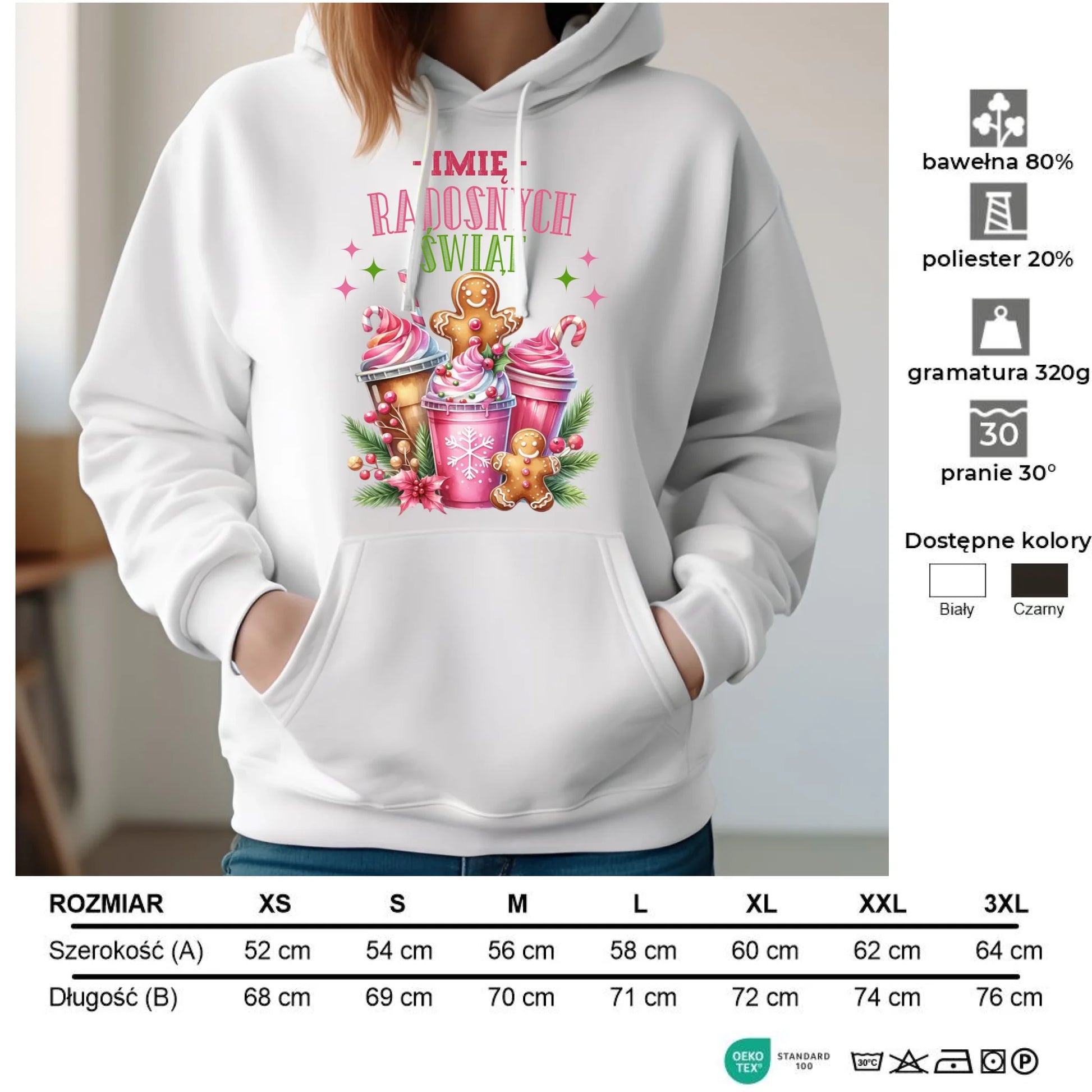 Bluza damska z kapturem świąteczna - Radosnych Świąt - personalizowana BN58 - StoryCups.pl