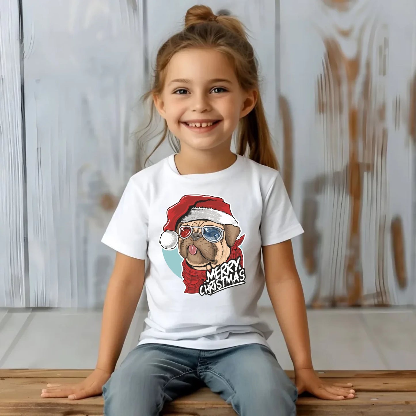 Koszulka dziecięca świąteczna - Mops Merry Christmas BN62