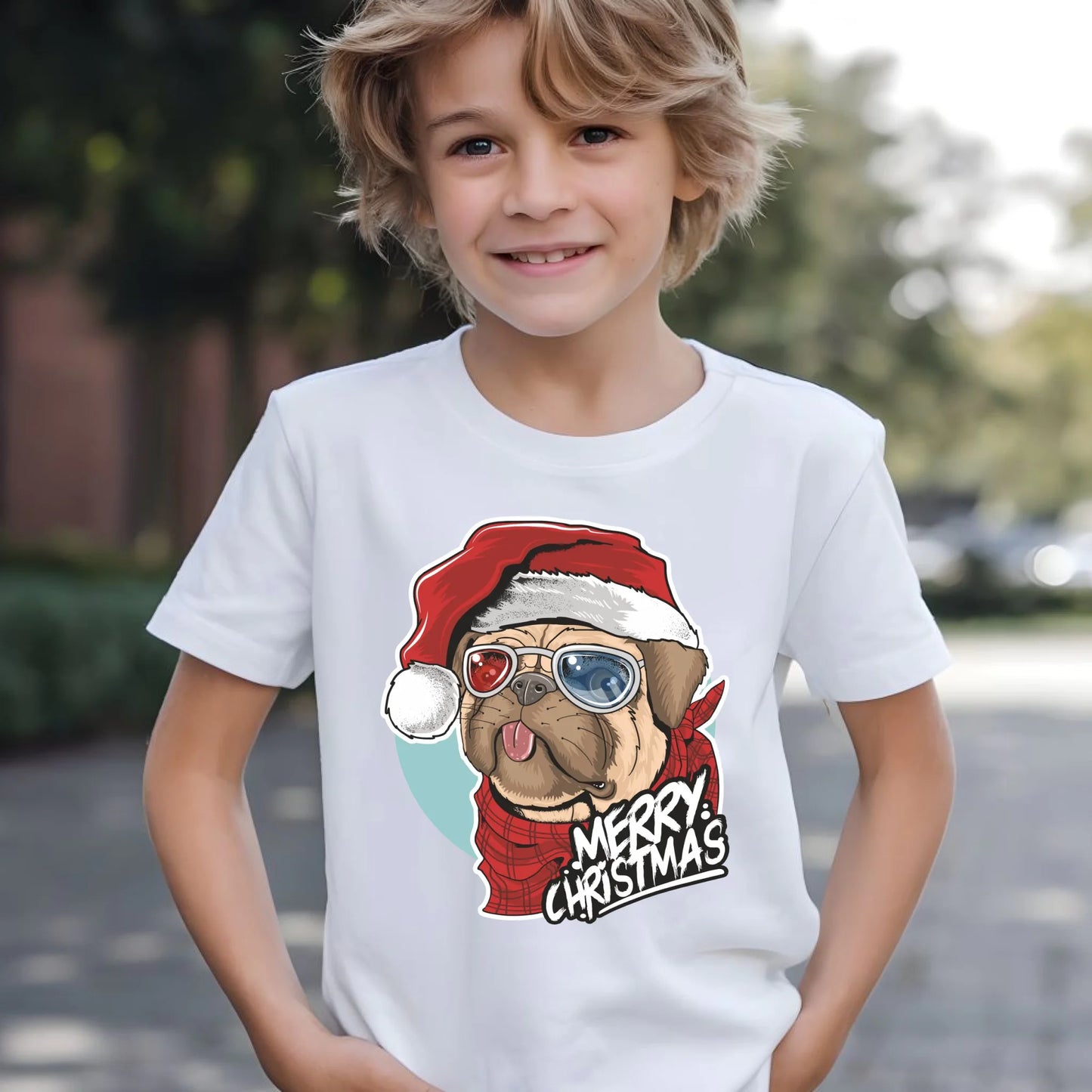 Koszulka dziecięca świąteczna - Mops Merry Christmas BN62