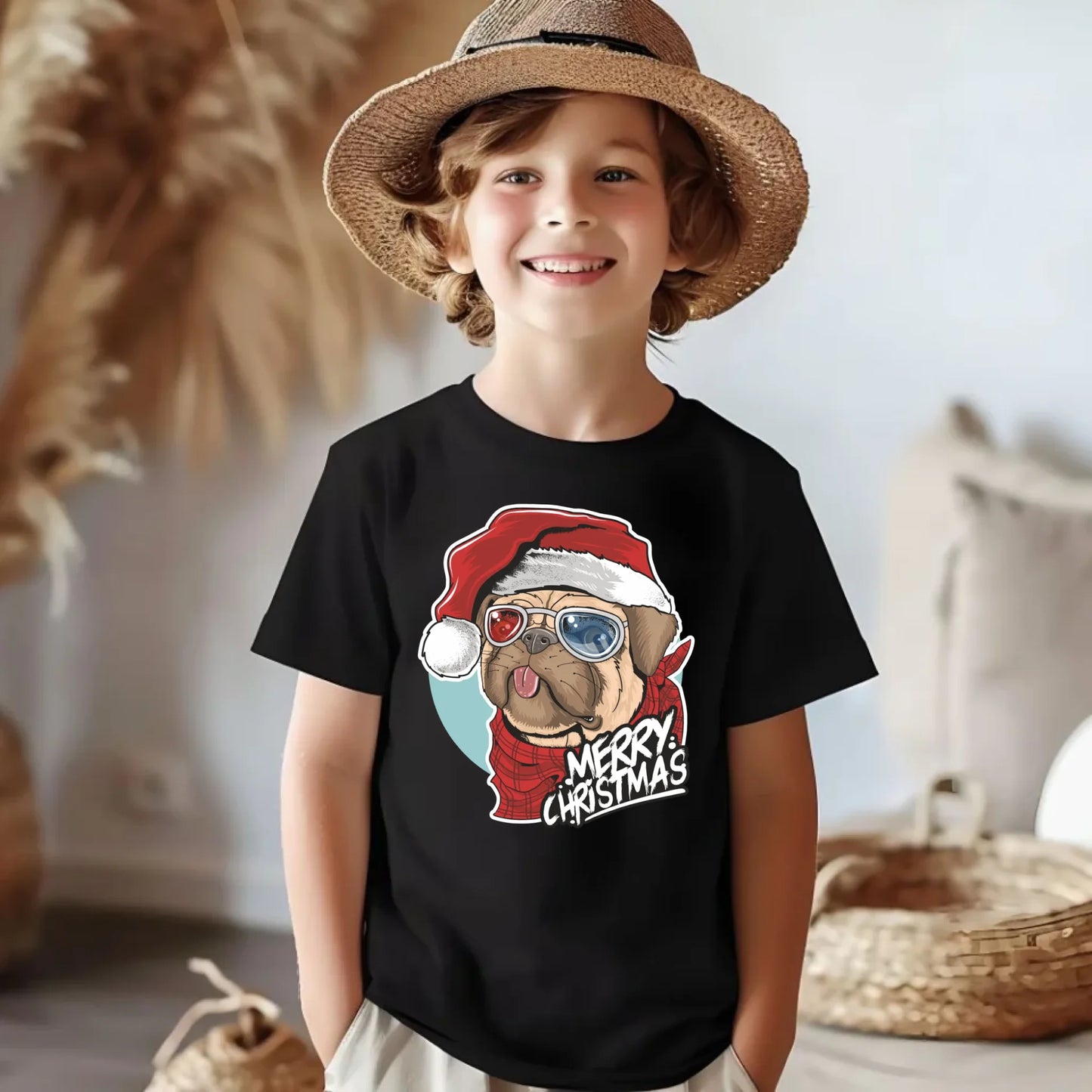 Koszulka dziecięca świąteczna - Mops Merry Christmas BN62