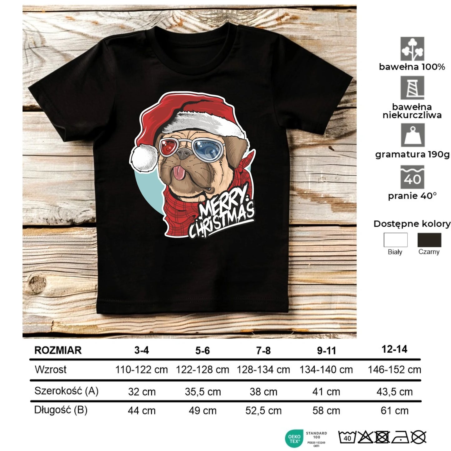 Koszulka dziecięca świąteczna - Mops Merry Christmas BN62