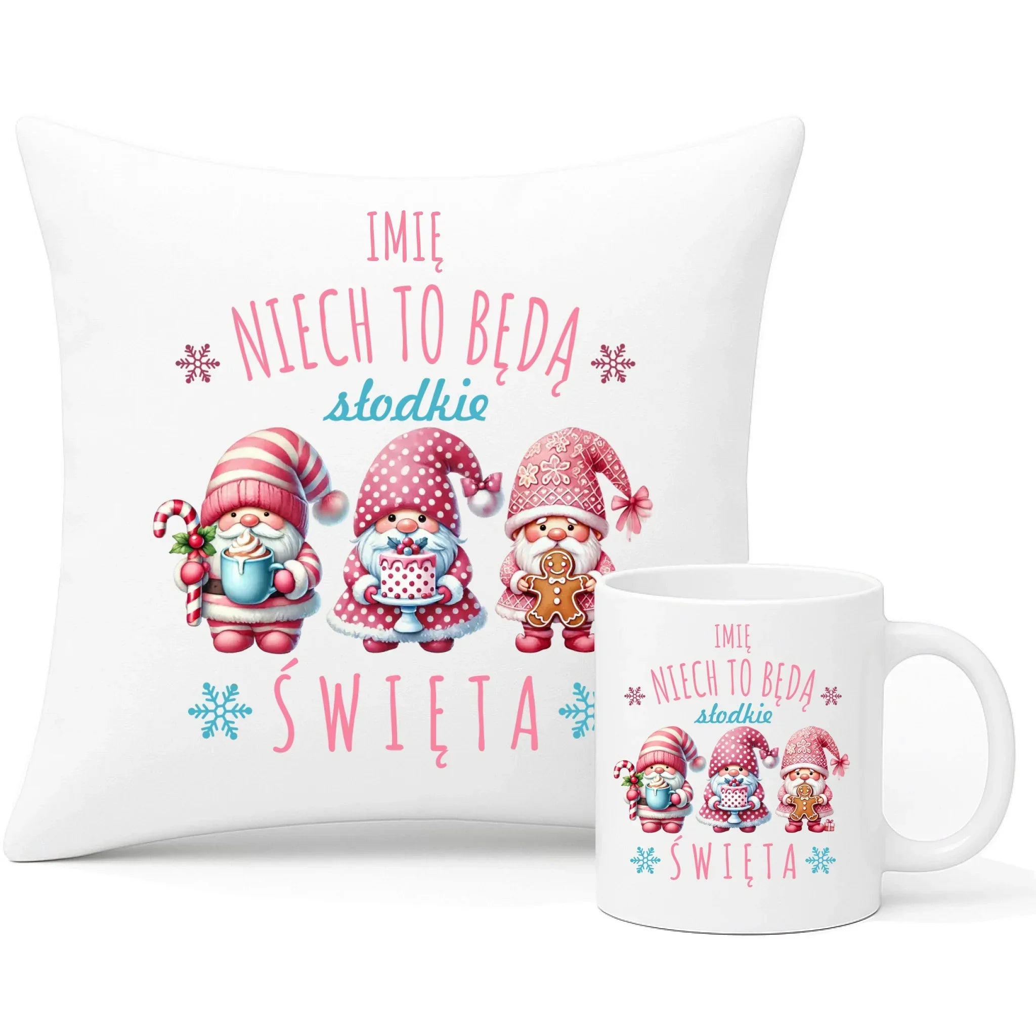 Zestaw poduszka i kubek świąteczny - Skrzaty Słodkie Święta - personalizowany BN57 - StoryCups.pl