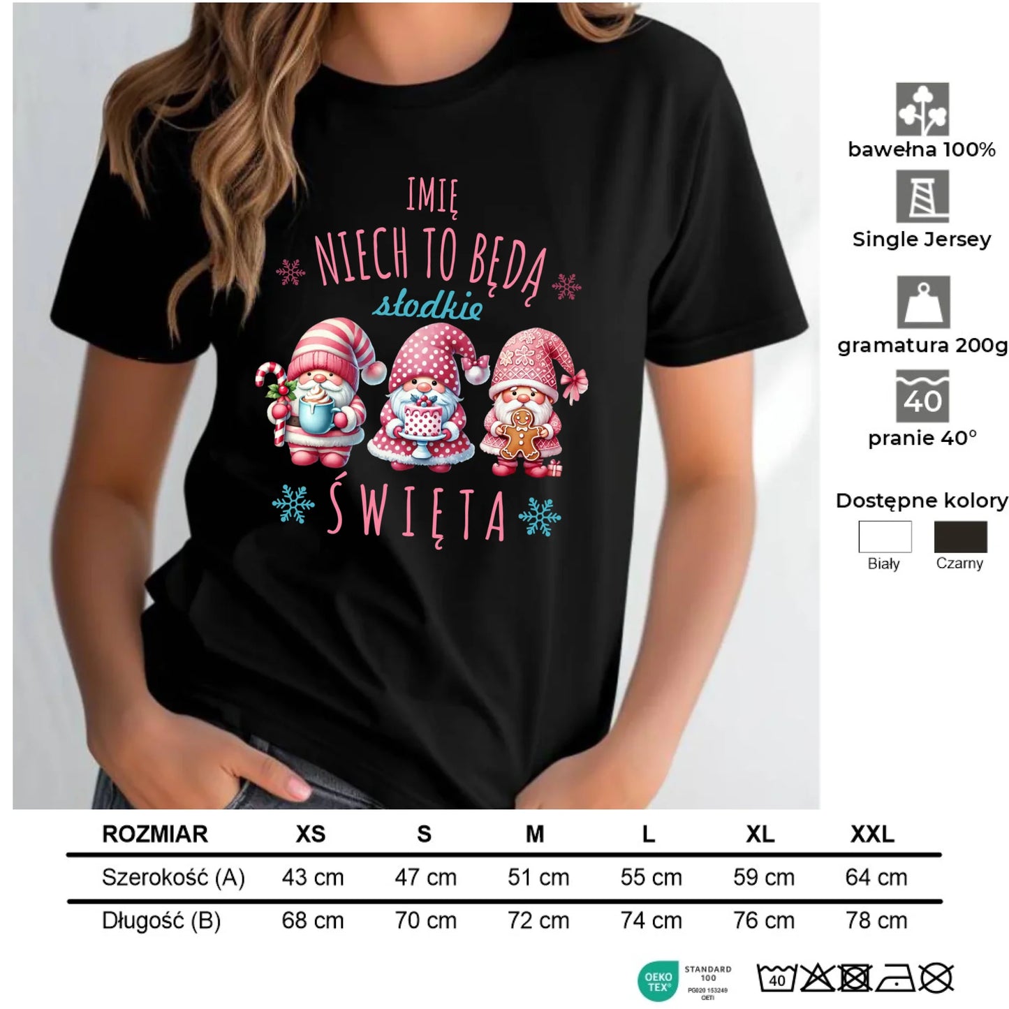 Koszulka damska świąteczna - Skrzaty Słodkie Święta - personalizowana BN57 - StoryCups.pl