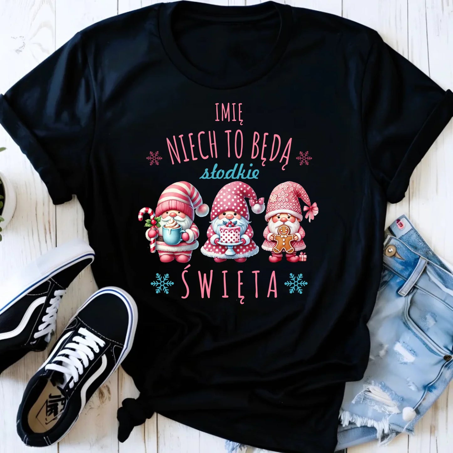 Koszulka damska świąteczna - Skrzaty Słodkie Święta - personalizowana BN57 - StoryCups.pl