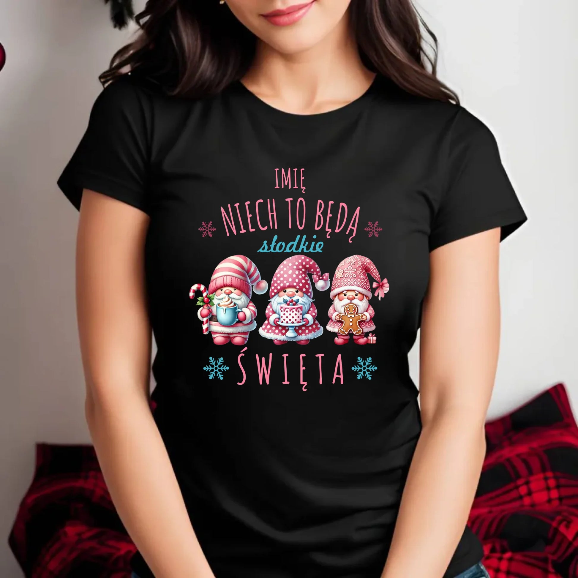 Koszulka damska świąteczna - Skrzaty Słodkie Święta - personalizowana BN57 - StoryCups.pl