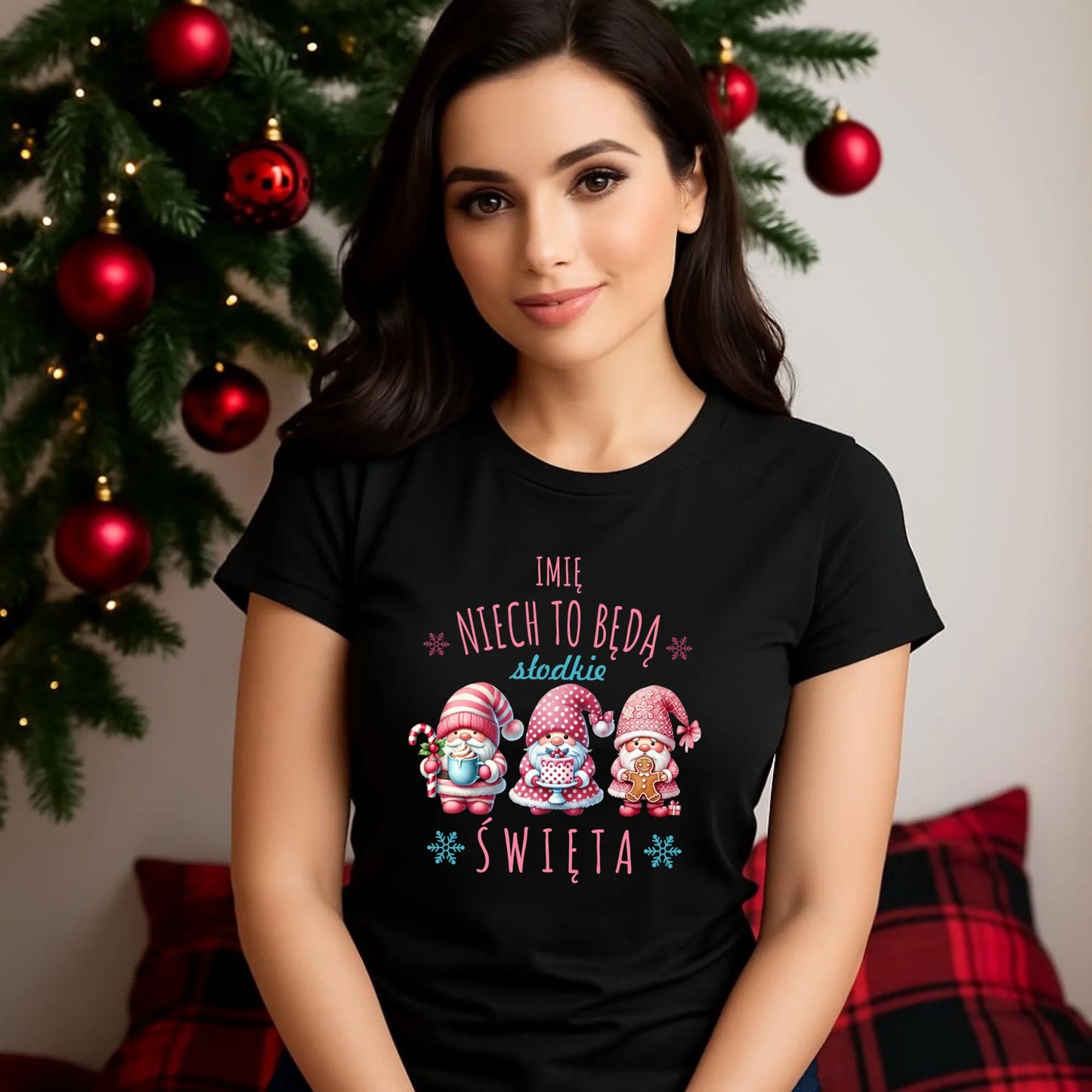 Koszulka damska świąteczna - Skrzaty Słodkie Święta - personalizowana BN57 - StoryCups.pl